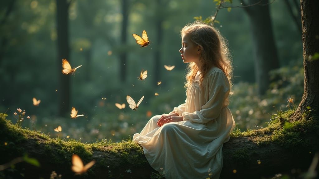 Enchanted Child Surrounded by Forest Fairies and Magic