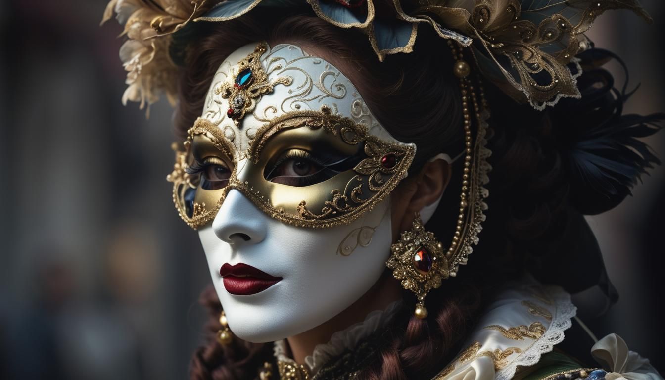 Venetian Beauty in Mask-Glasses at Carneval