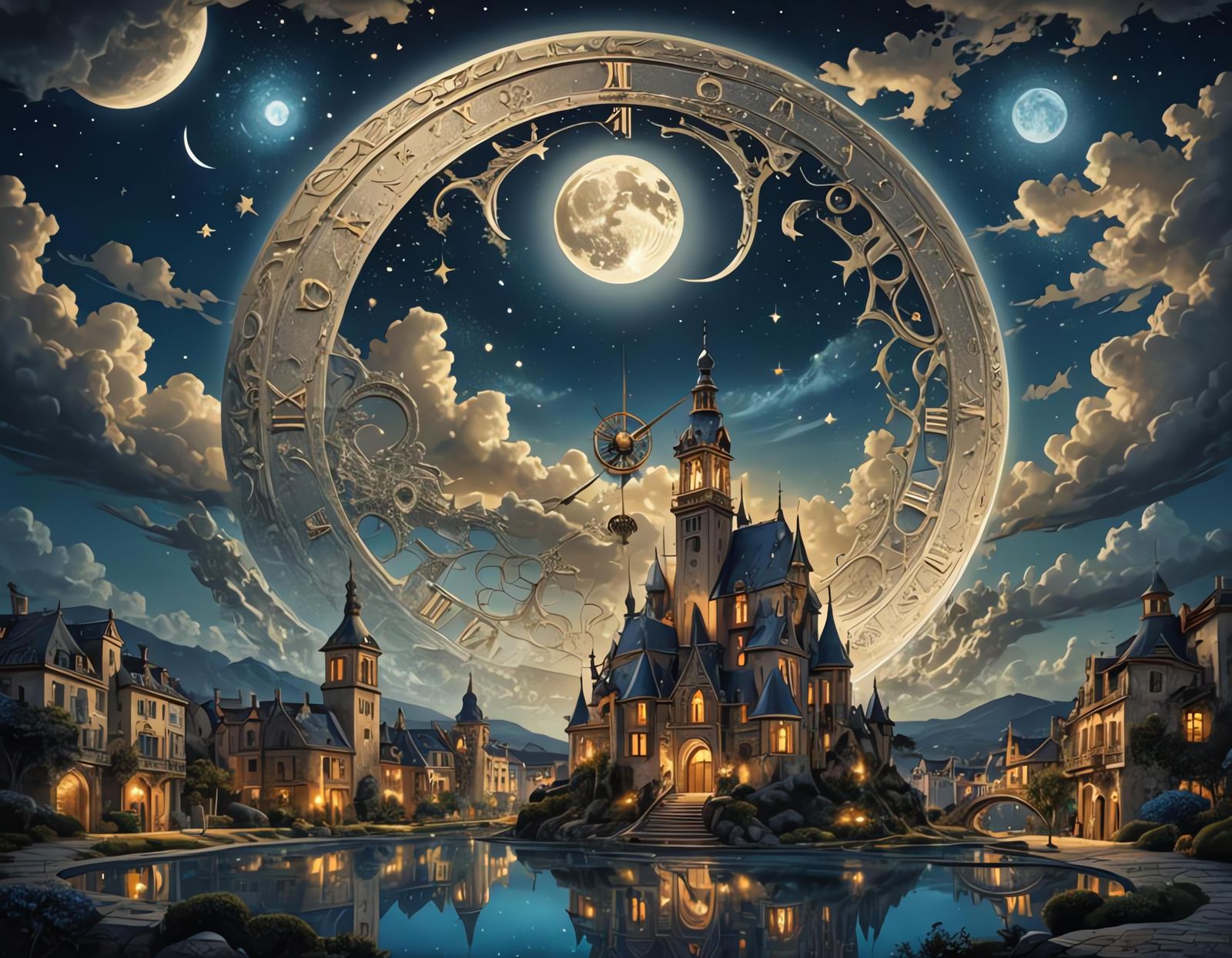Intricate Moon Over Magic Clock Town