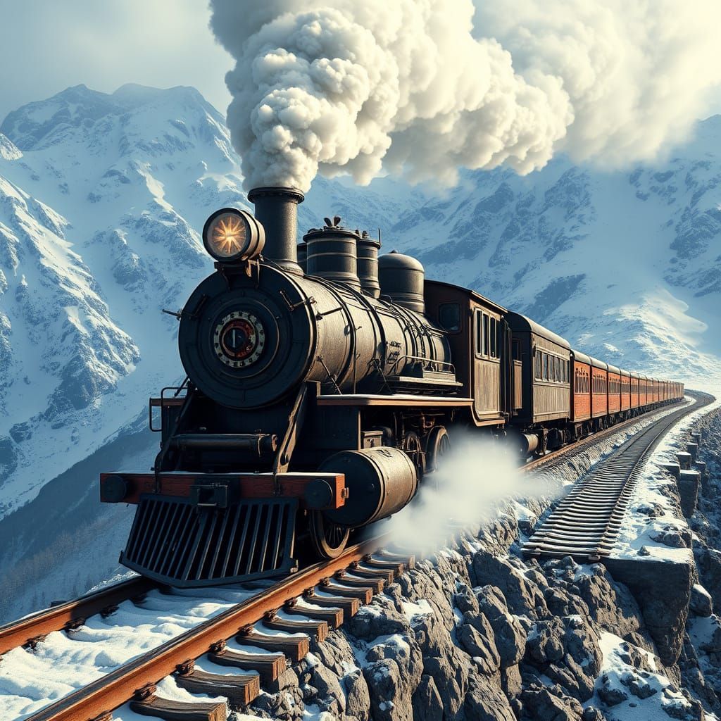 Vintage Locomotive on Snowy Mountainside in Splash Screen St...
