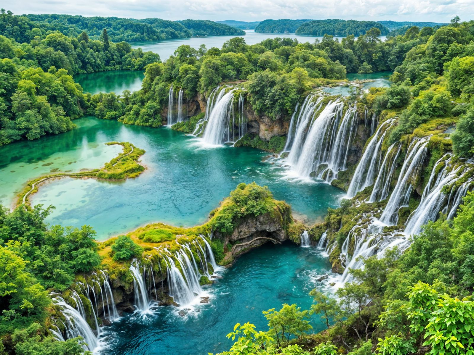 Lush Waterfalls in Plitvice Lakes National Park Croatia