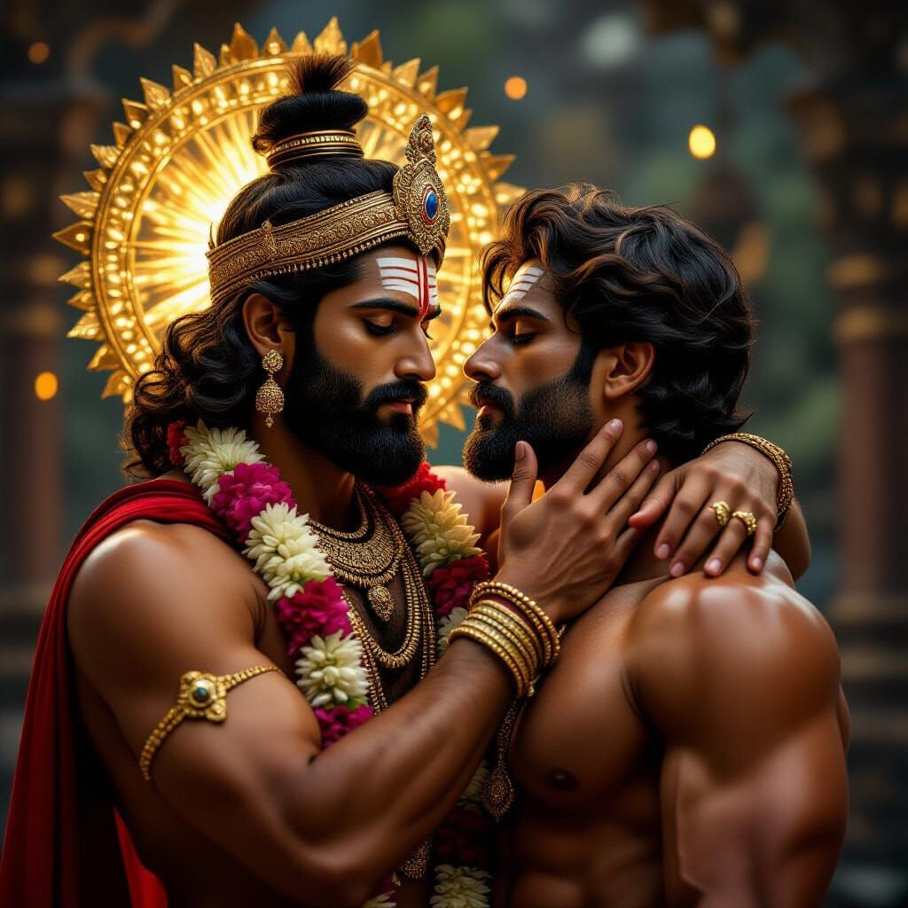 Attractive Kartikeya God of Passion and War with Muscular Ma...