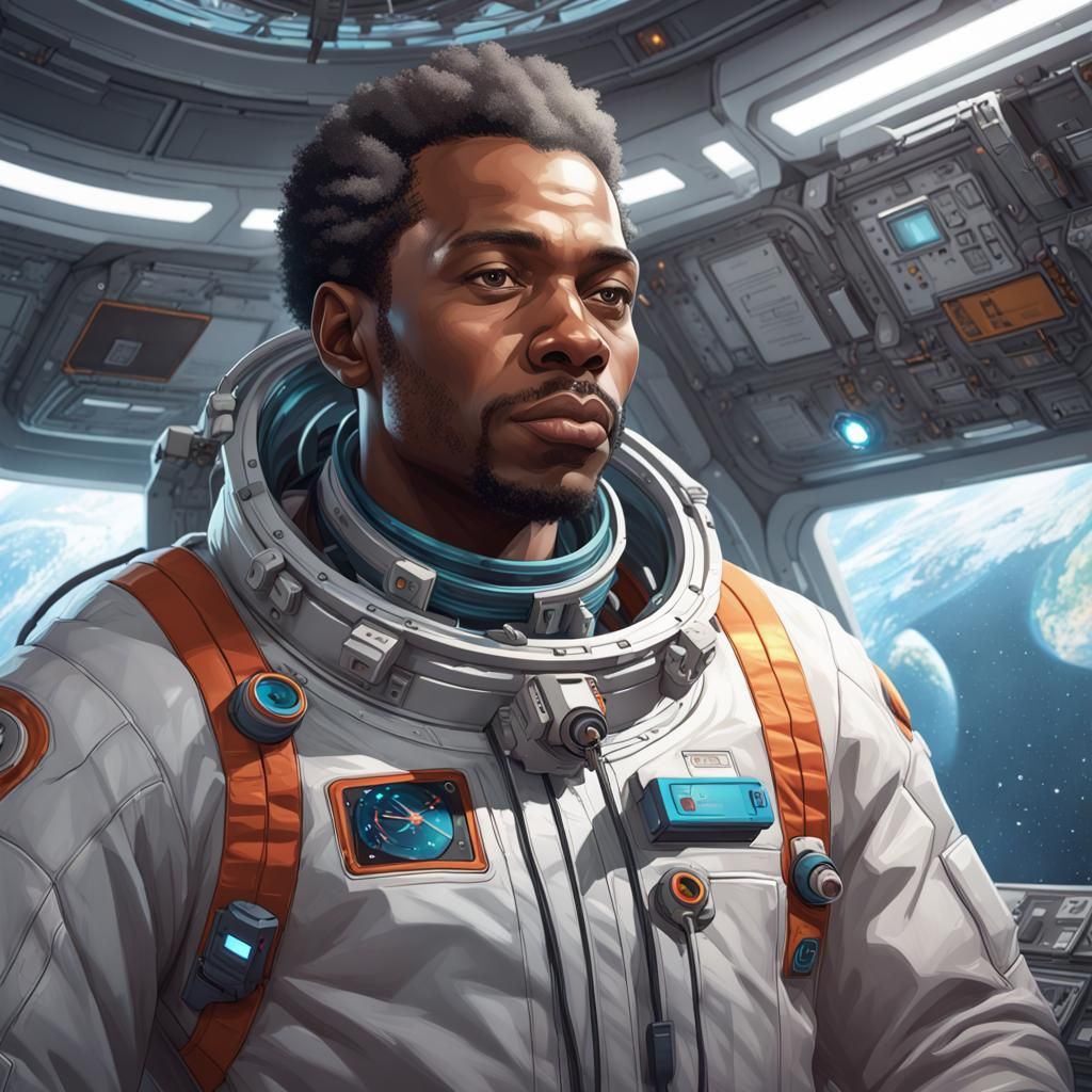 African American Scientist Portrait in Space Station