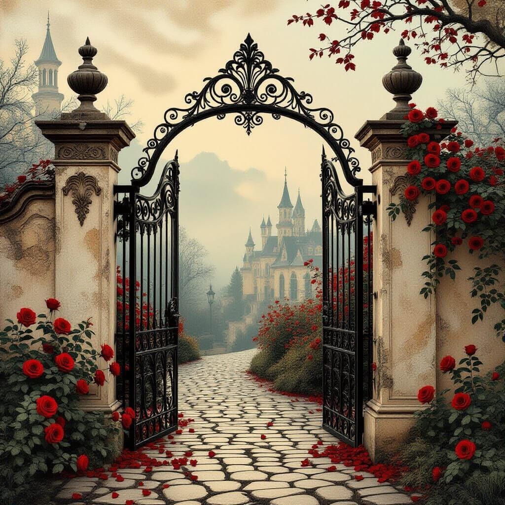 Victorian Gothic Landscape in Pop Surrealist Style