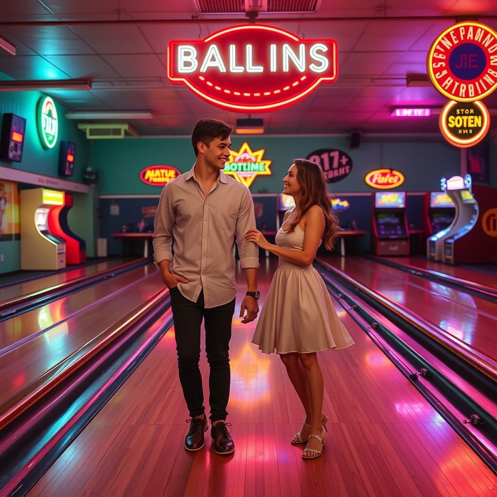 Casual Romance in Retro Bowling Alley