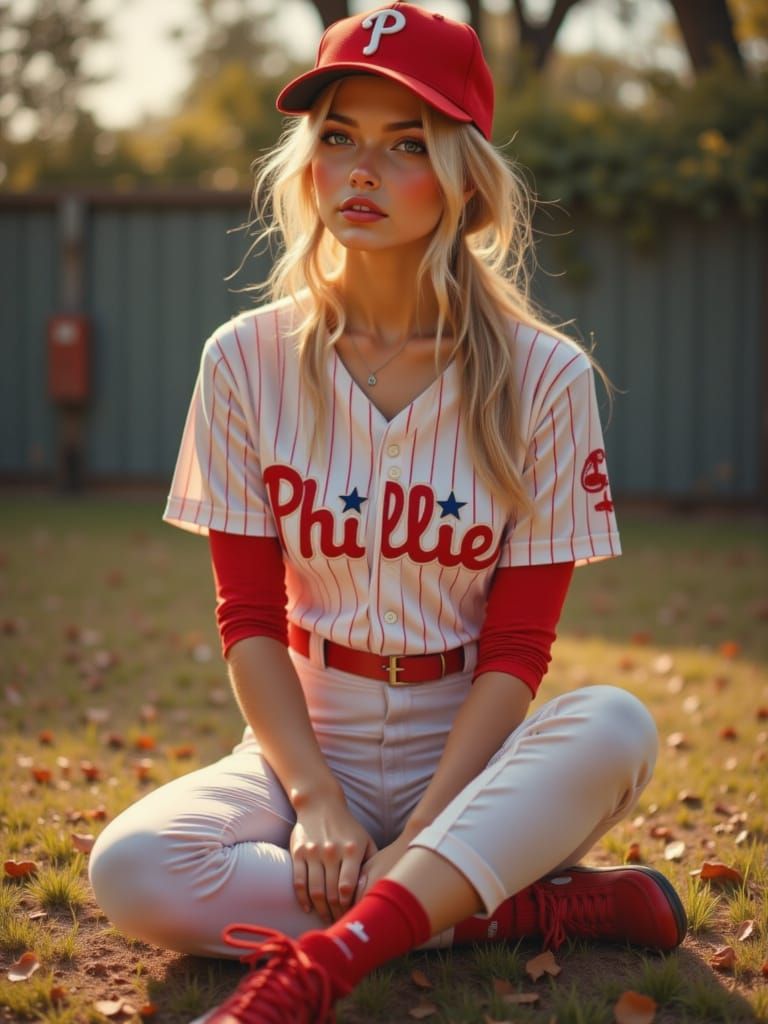Voluptuous Woman in Phillies Uniform: Photorealistic Portrai...