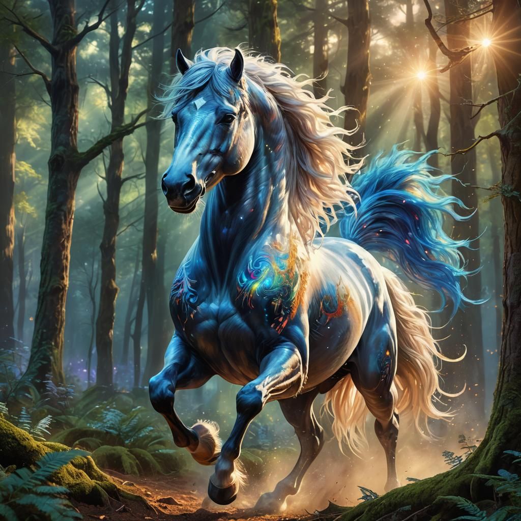 Majestic Magical Horse Galloping Through Mystical Forest