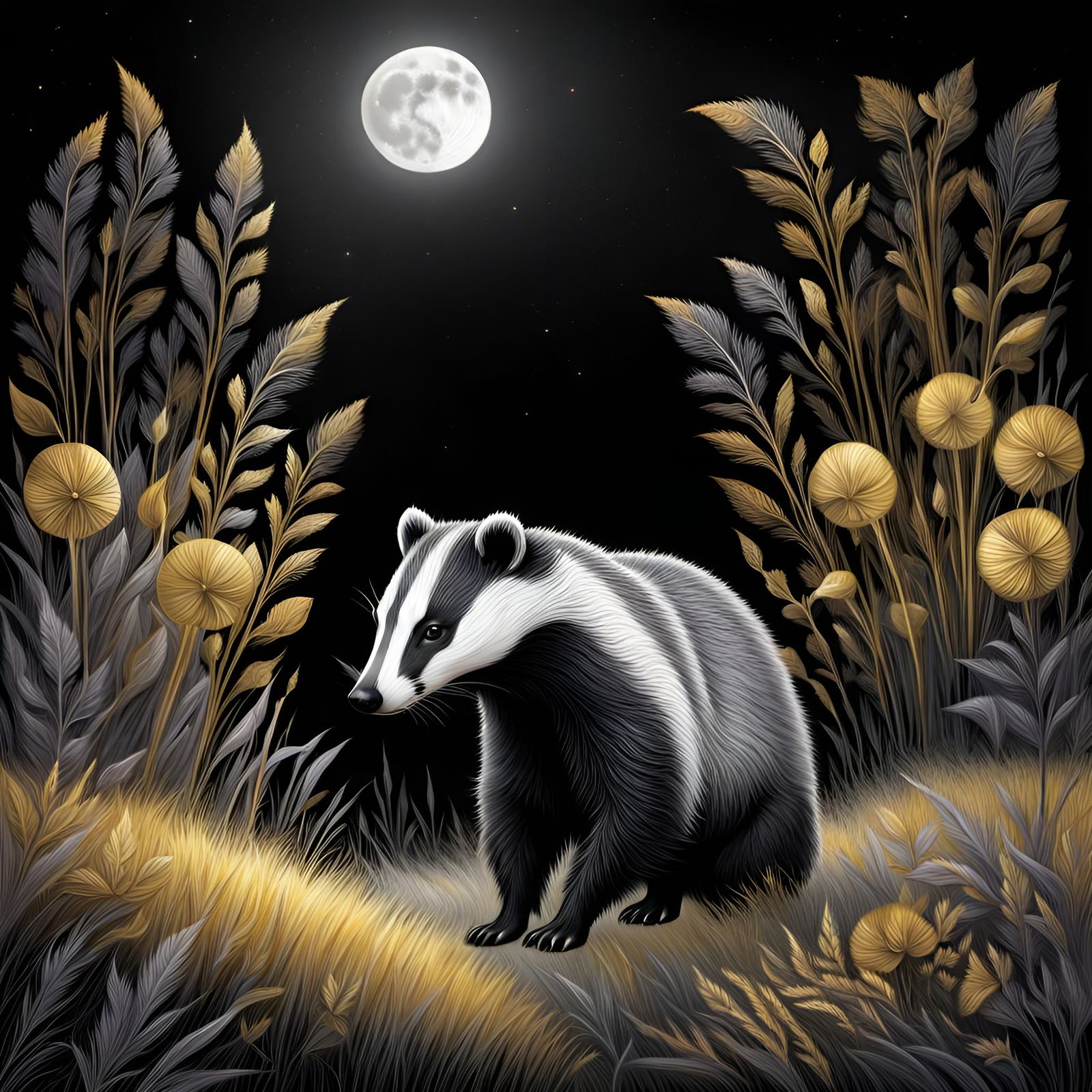 Badger Shines in Metallic Fractal Moonlight