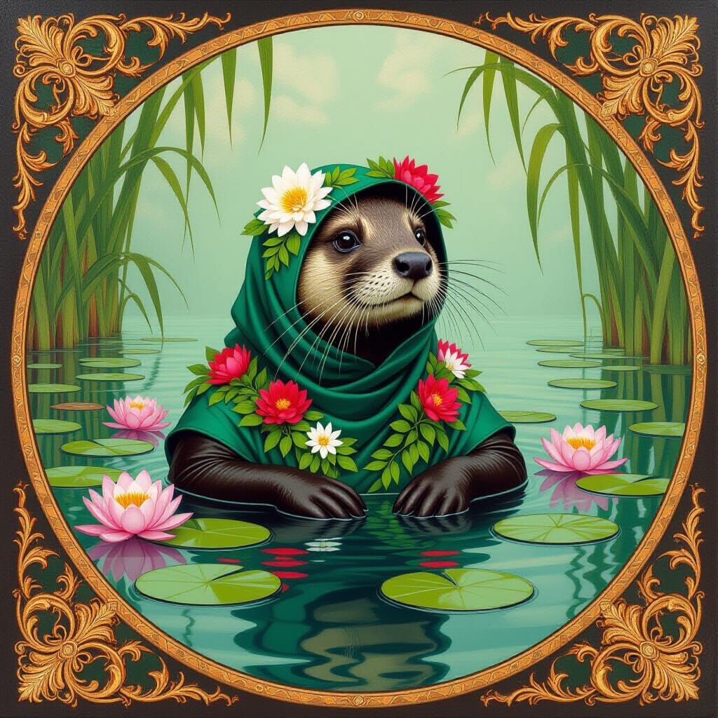 Masked Otter Portrait in Art Nouveau Style