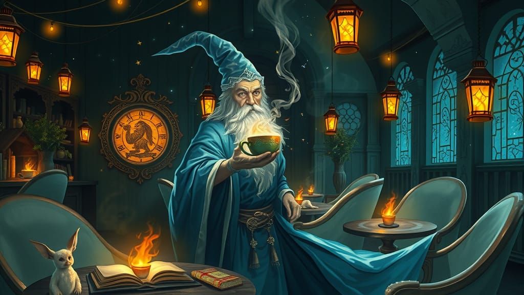 Ethereal Wizard Conjures Coffee in Magical Pixie Cafe