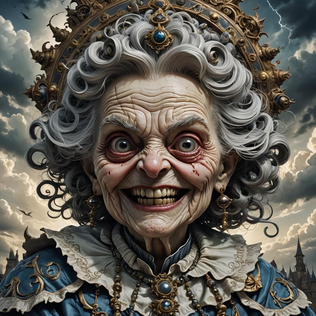 Eerie Old Woman with Hallucinatory Sky