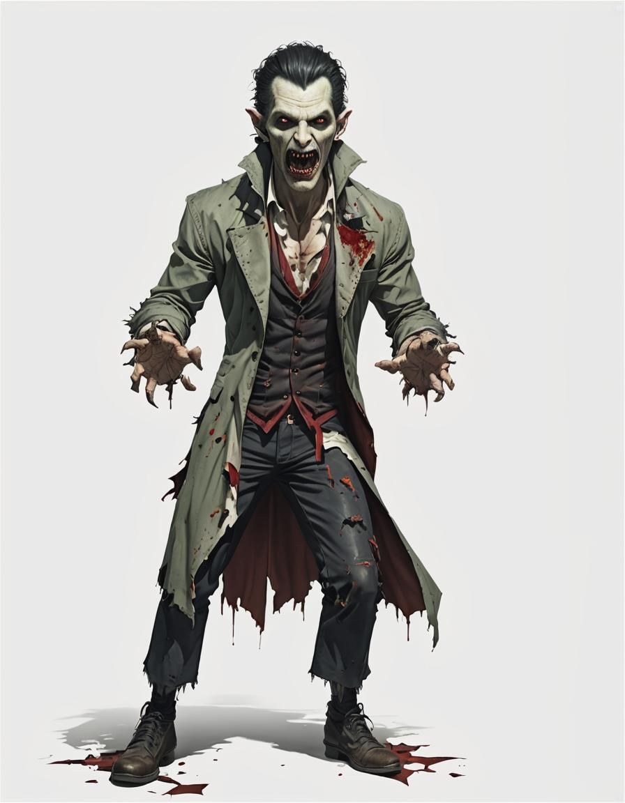 Zombie-like Vampire with Torn Clothes