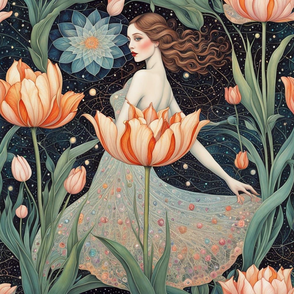 Ethereal Opal Goddess in Whimsical Dance