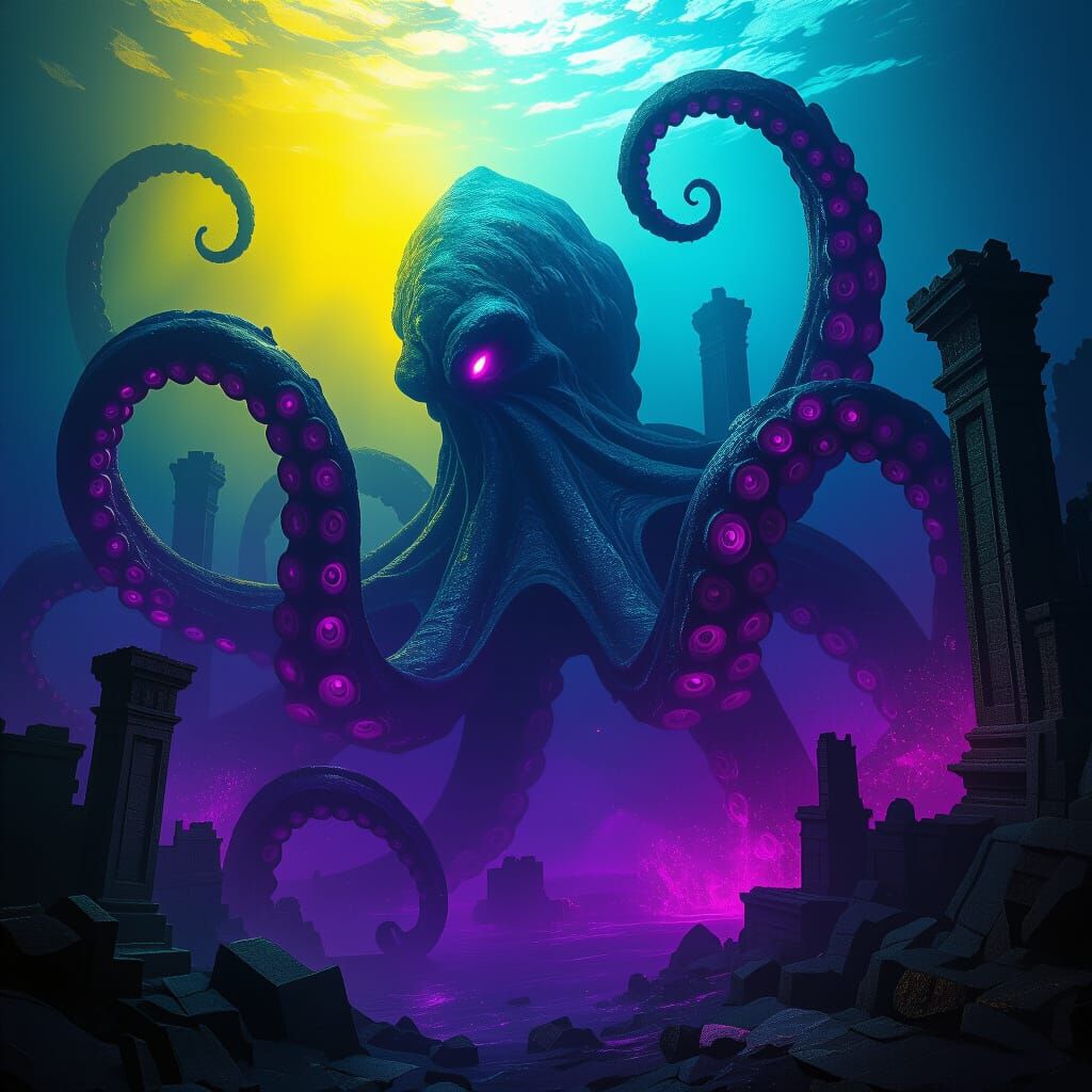 Colossal Kraken Emerges from Sunken City Depths