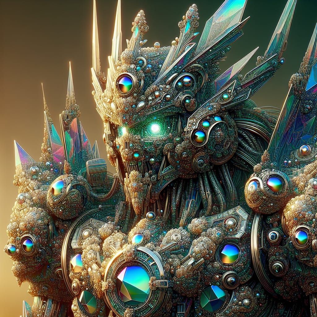Iridescent Crystal Mecha in Steampunk Style