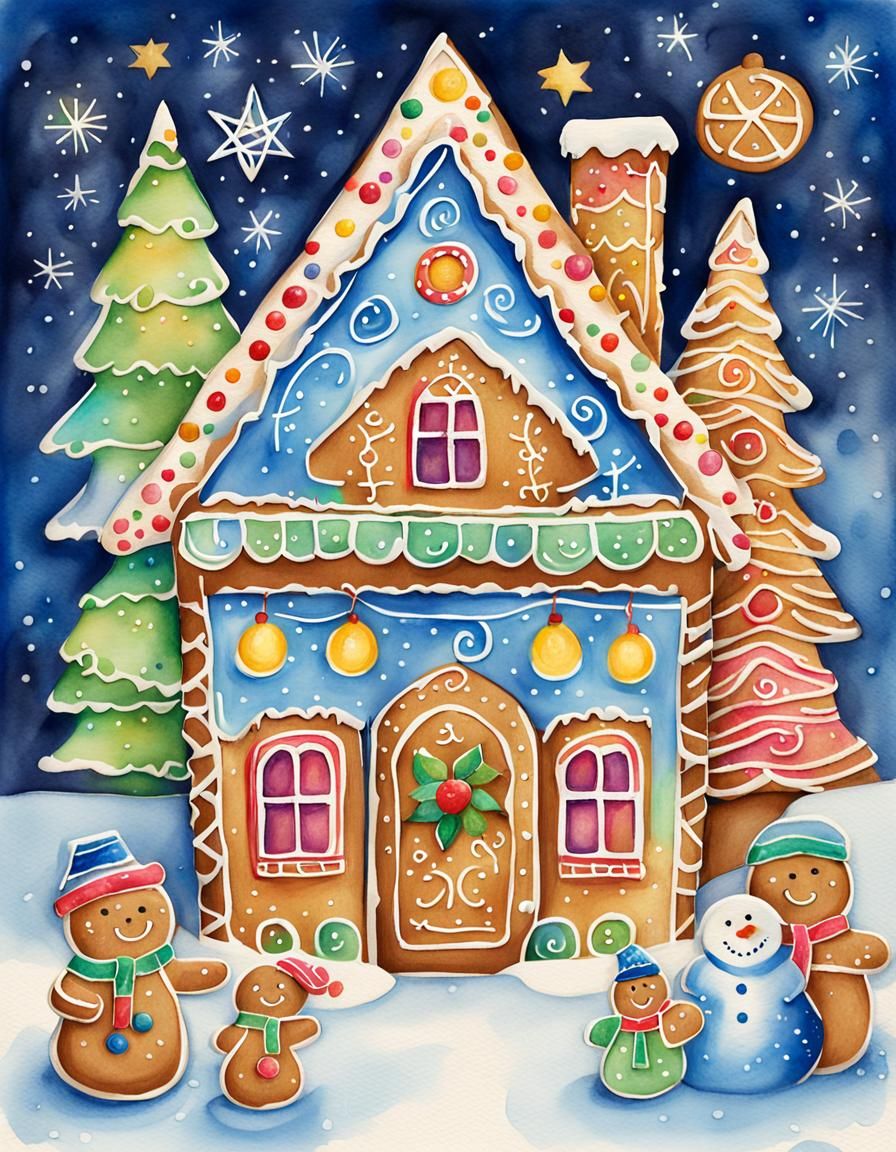 Whimsical Jewish Gingerbread House in Folk Art Style