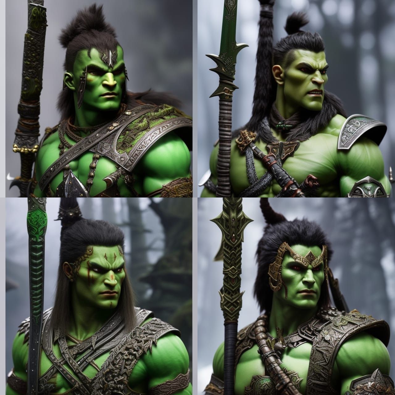 Fierce Orc Warrior with Demonic Polearm in Hide Armor