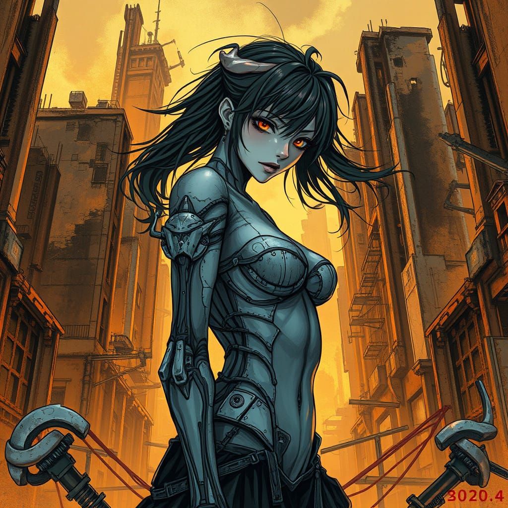 Anime Vampire Goddess in Dystopian Ruin City