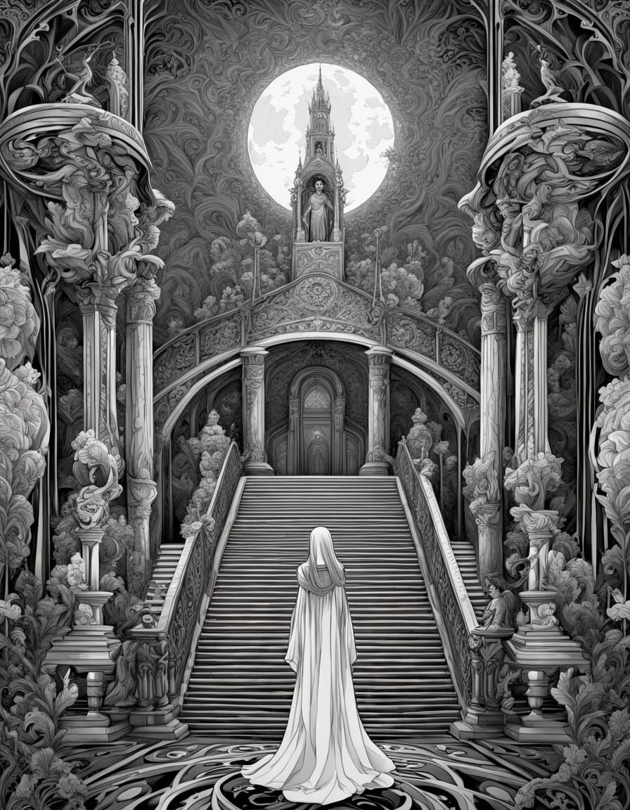 Geometric Grayscale Illustration of Figure Before Radiant St...