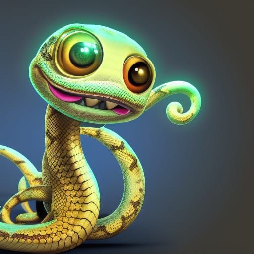 Cute Steampunk Python Cartoon in 3D Digital Art