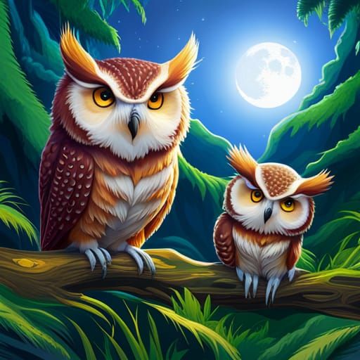 Seamless Owl and Star Pattern, Detailed 3D Shading