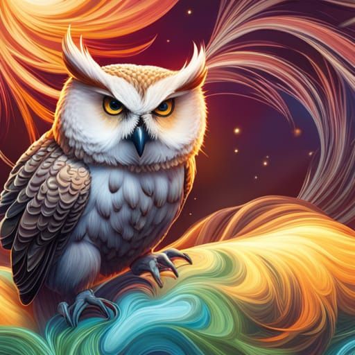 Colorful Starry Owl Seamless Pattern in 3D Shading