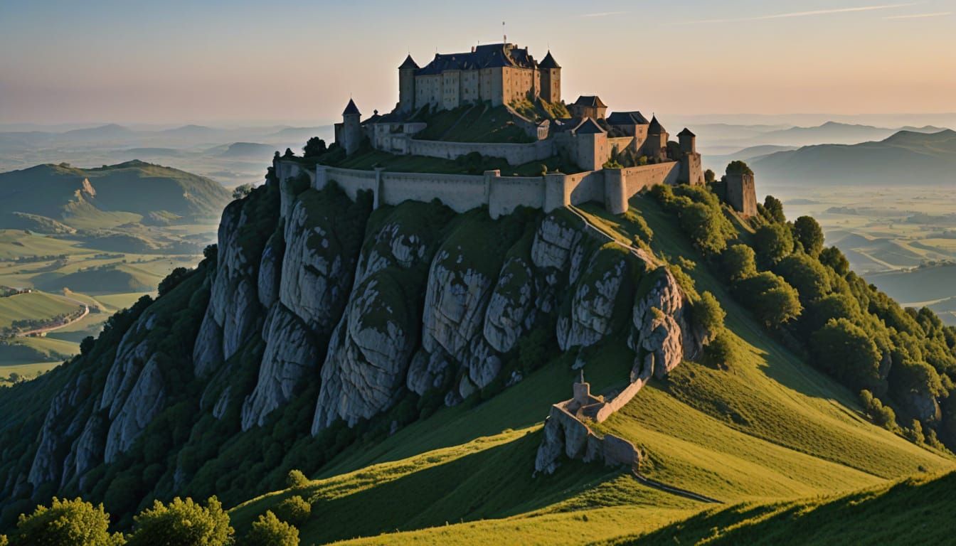 Eerie Ancient Castle of Montségur at Twilight