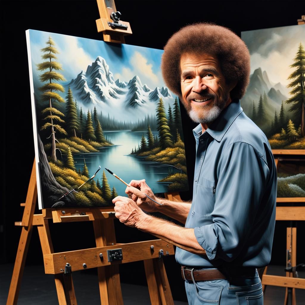 Bob Ross painting on his show