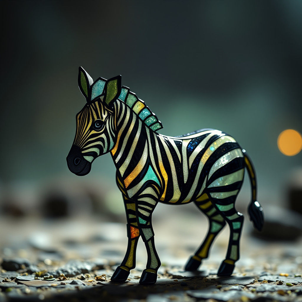 Stained Glass Zebra Miniature: Digital Matte Painting