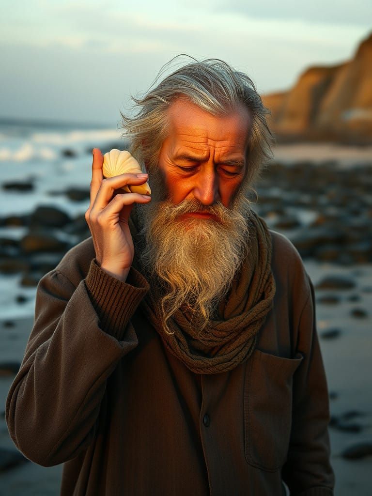 Elderly Man Lost in Thought on Dunkirk Beach