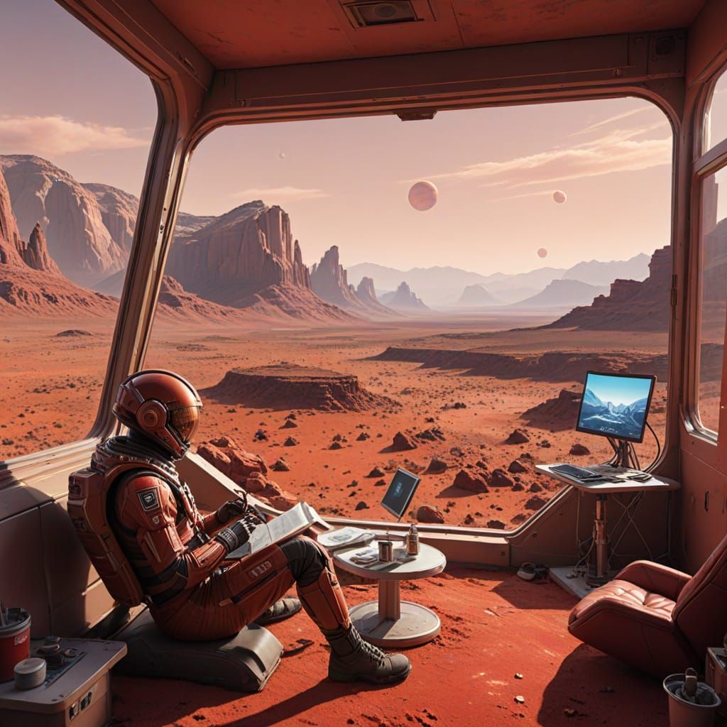 Artist Paints Martian Landscape from Cozy Habitat