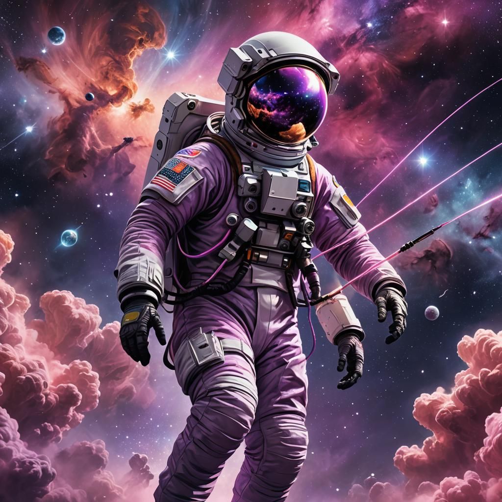 Astronaut Fishing in Space Near a Nebula