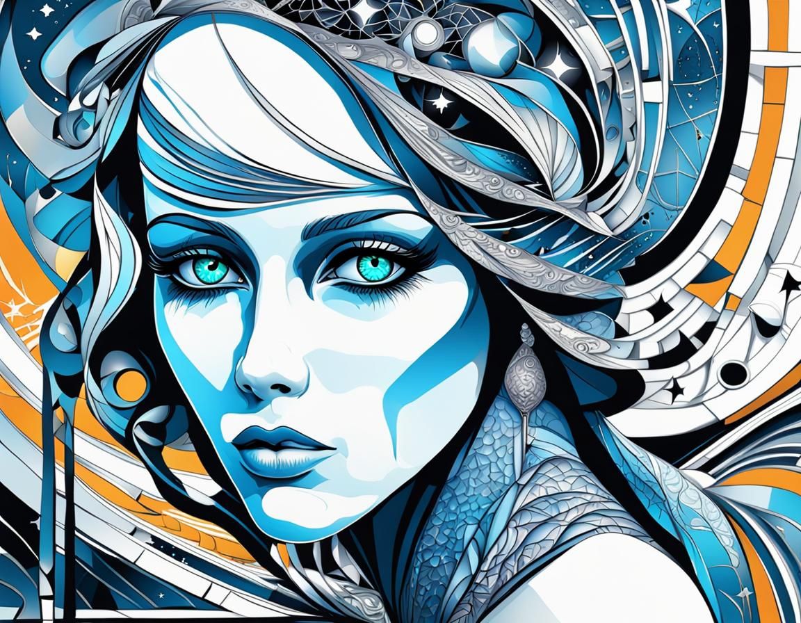 Sad Woman in Space: An Art Deco Digital Painting