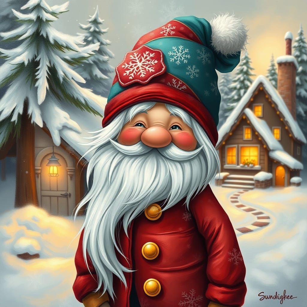Winter Wonderland Gnome in Rich, Crimson Outfit