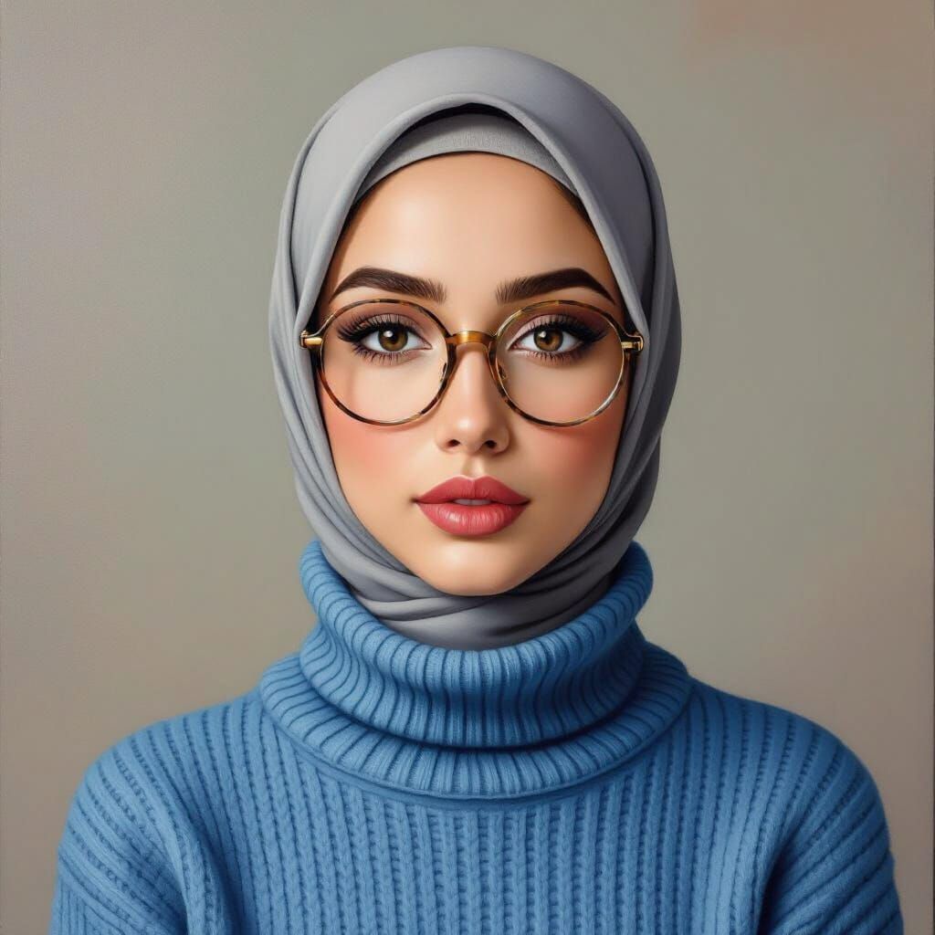 Attractive Hijabi Woman in Detailed Oil Painting