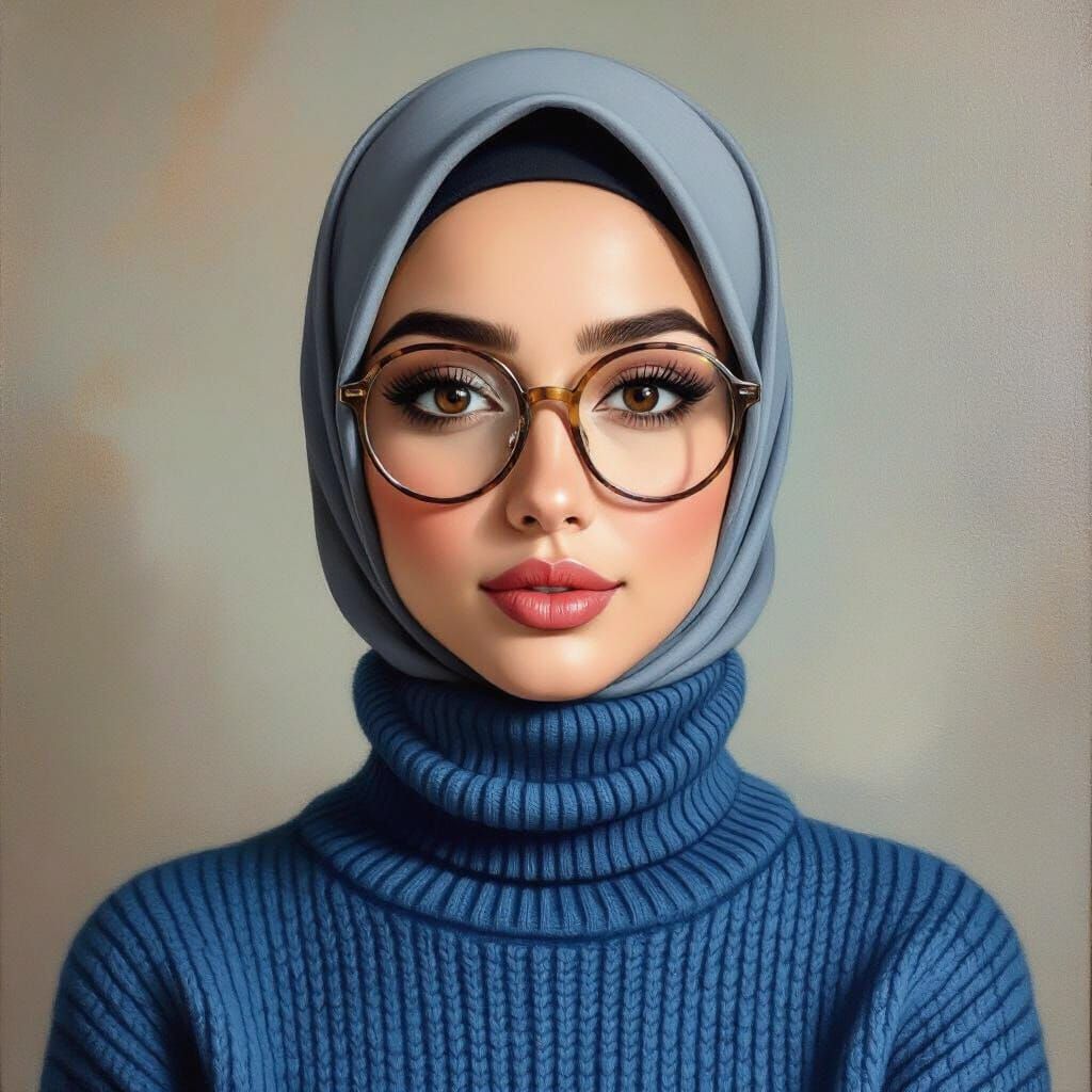 Attractive Hijabi Woman Portrait in Oil Painting Style
