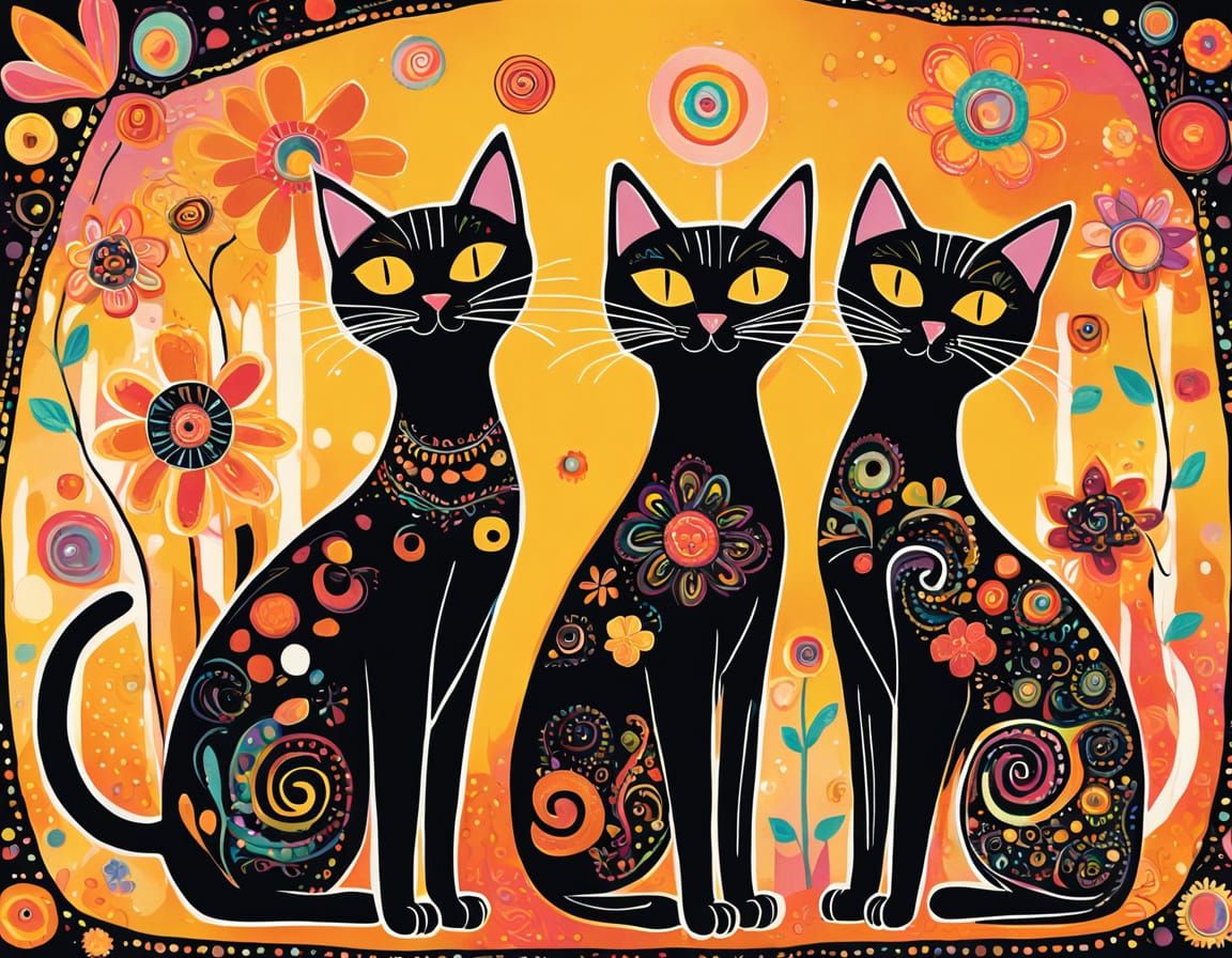 Whimsical Feline Friends in Vibrant Pop Art Style