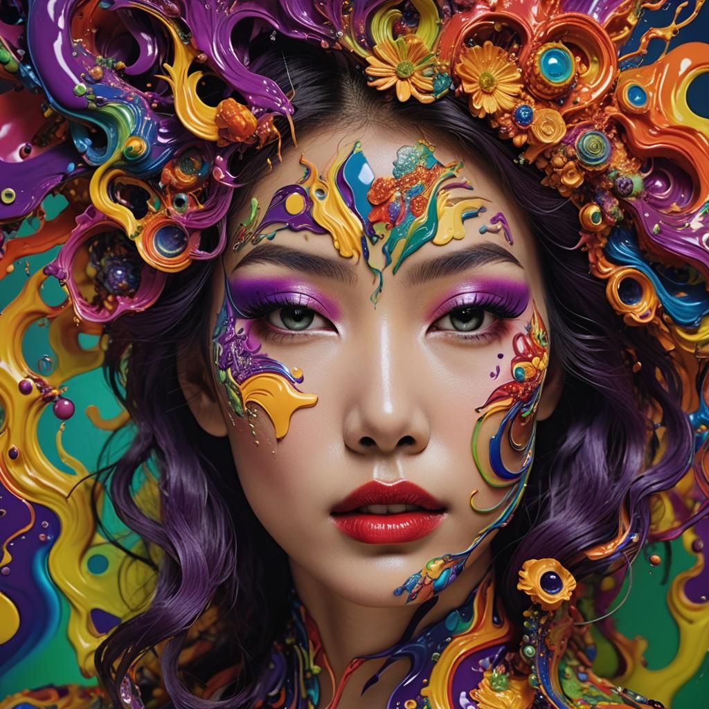 Psychedelic Portrait: Korean Model in Abstract Colors
