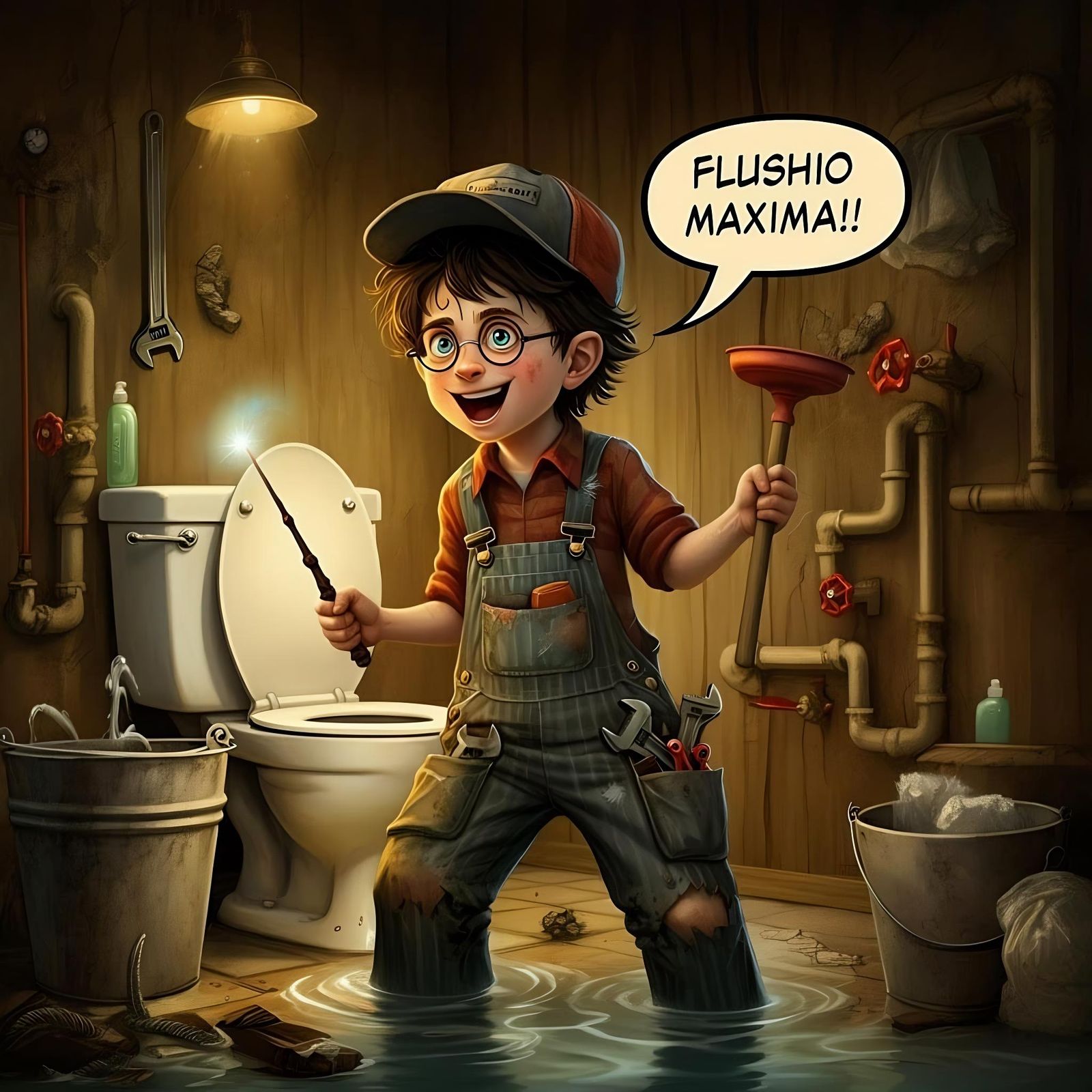 Harry Potter as Plumber Uses Magic
