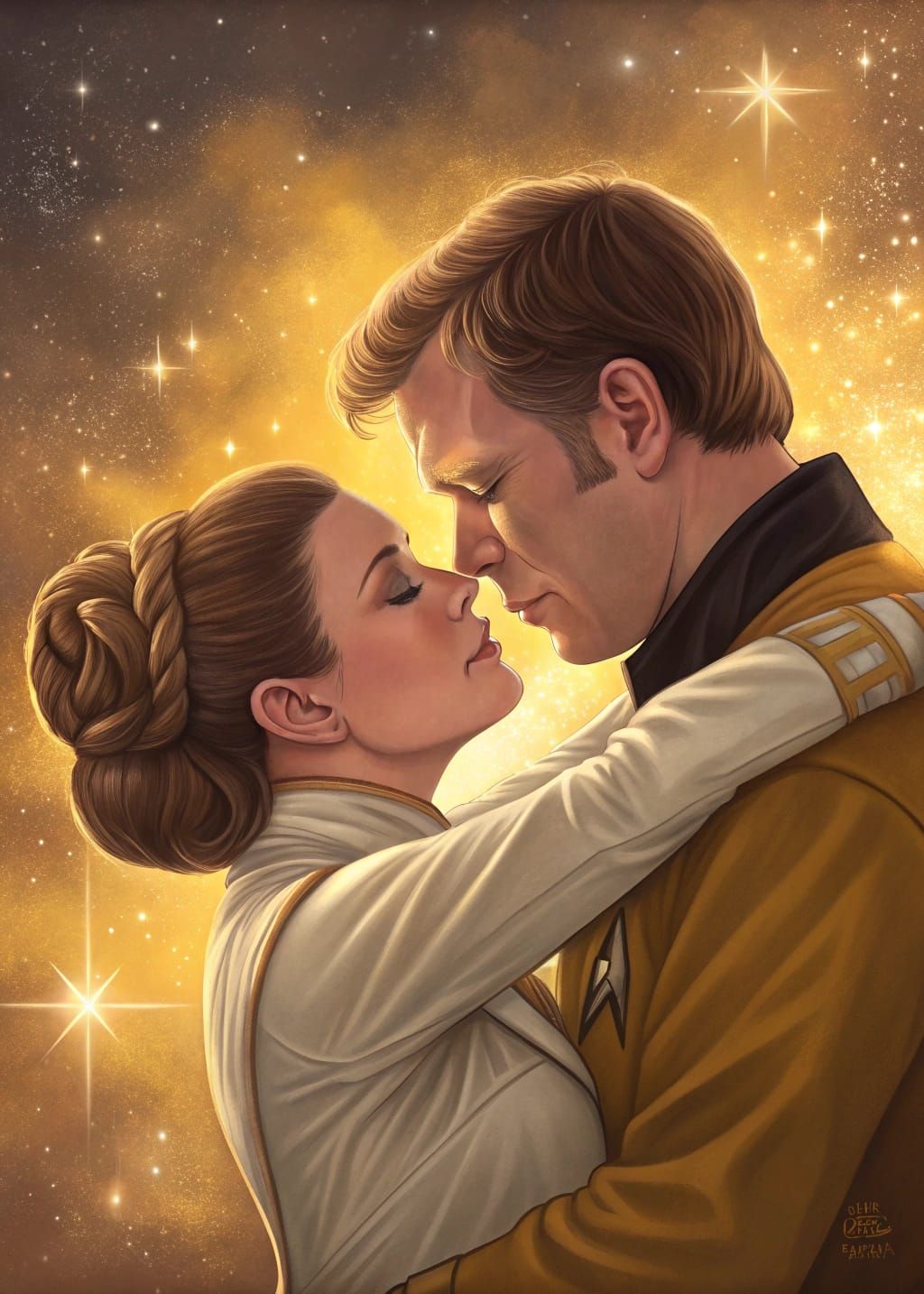 Romantic Space Heroes Share Tender Kiss