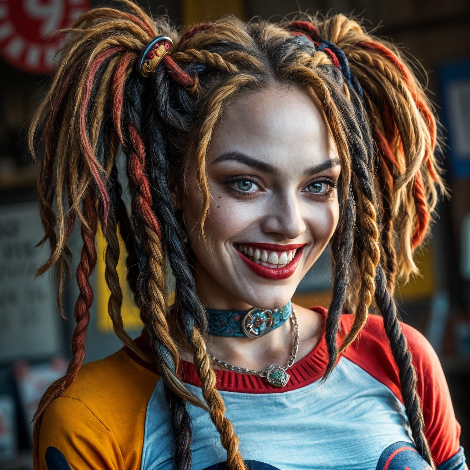 Hyperrealistic Harley Quinn with Rasta Hair