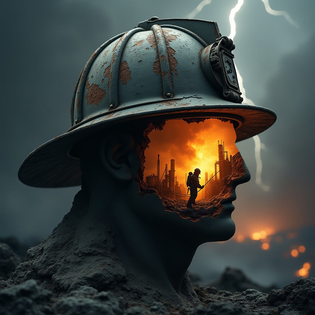 Granite Head Silhouette with Fireman's Helmet Diorama