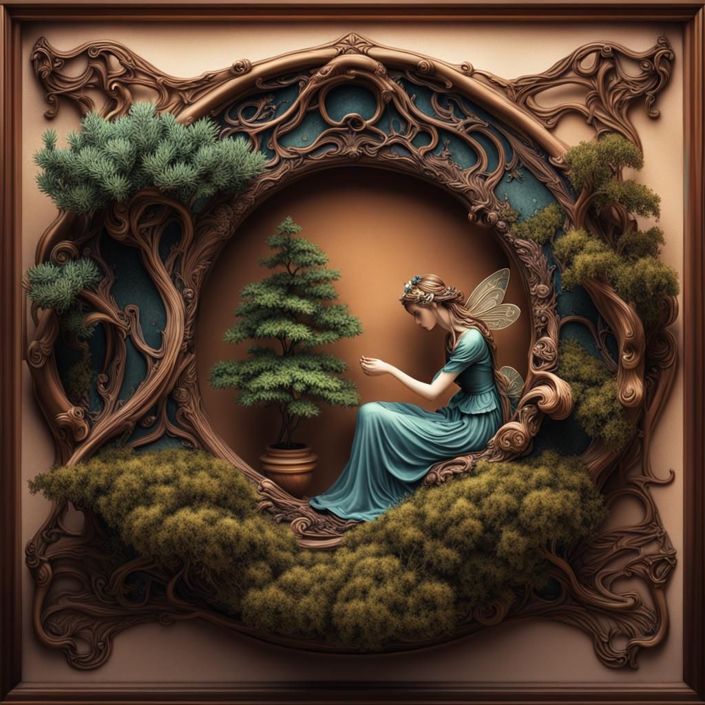 Art Nouveau Fairy with Juniper and Pottery