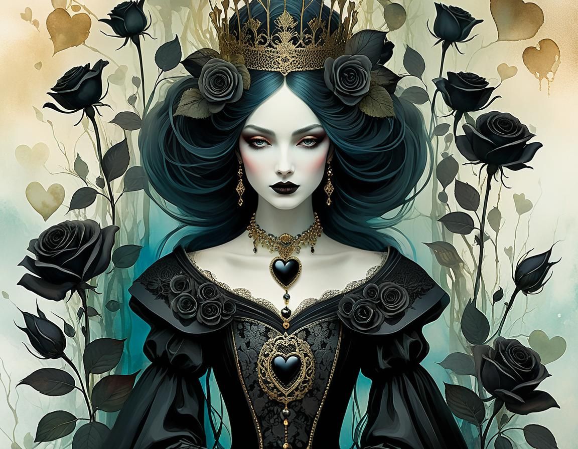 Queen of Black Hearts with Black Roses