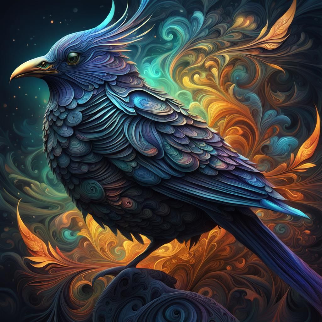 Mystical Fractal Birds in Digital Art Style