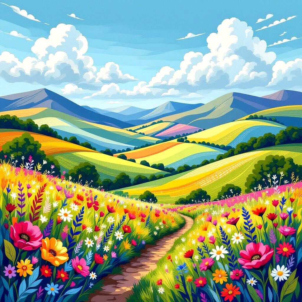 Embroidered Landscape with Intricate Fantasy Stitches