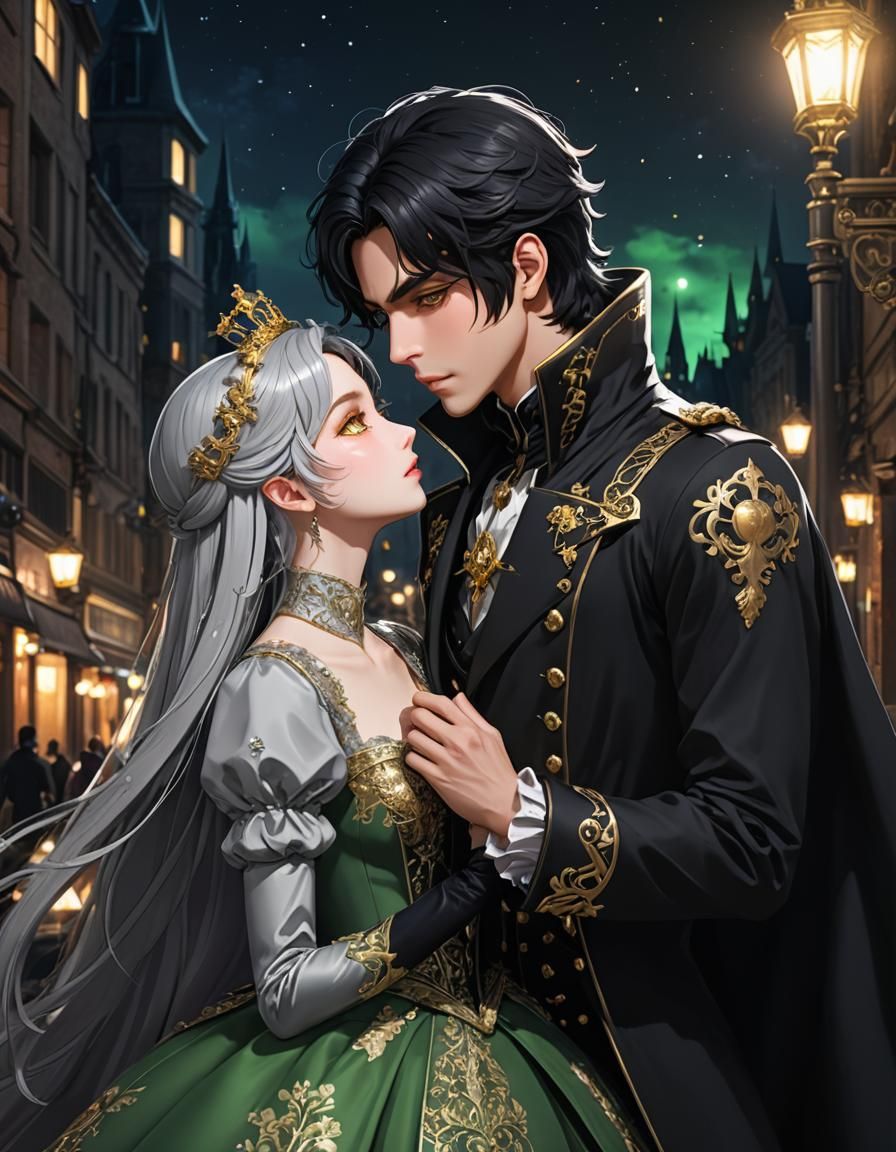 Anime Prince and Princess Kissing in the Dark