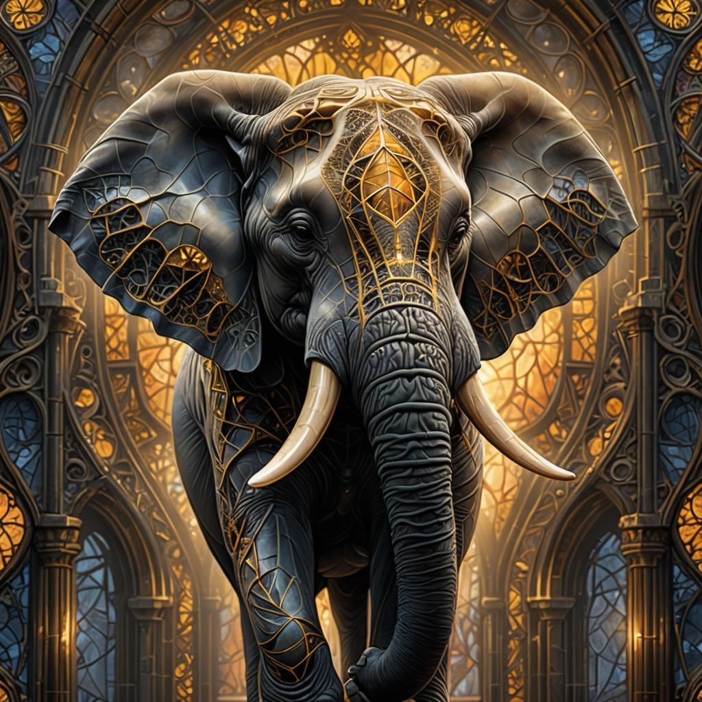 Elephant in Gothic Fractal Art Style