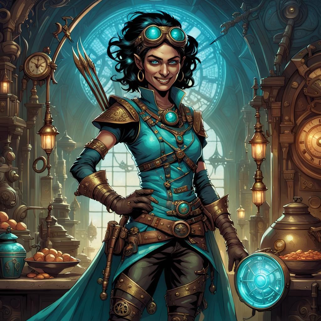 Smiling Dark Elf Adventurer in Comic Book Style