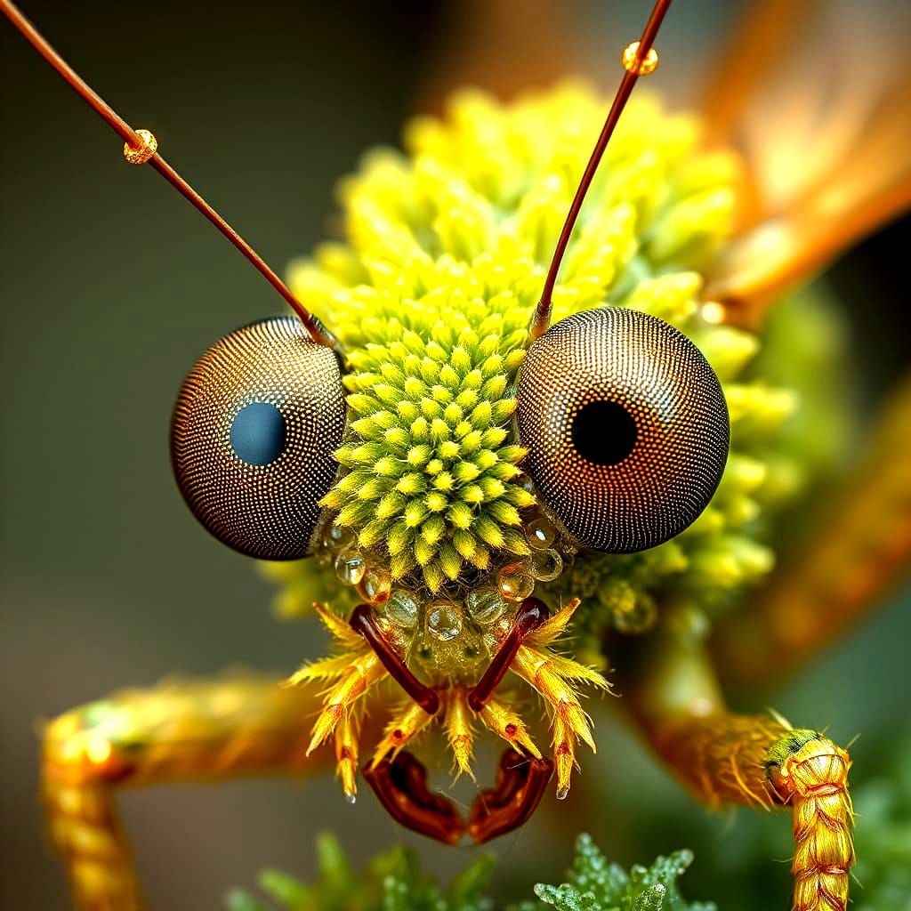 Glitter Moss Mosquito Macro Photorealistic Botanical Art